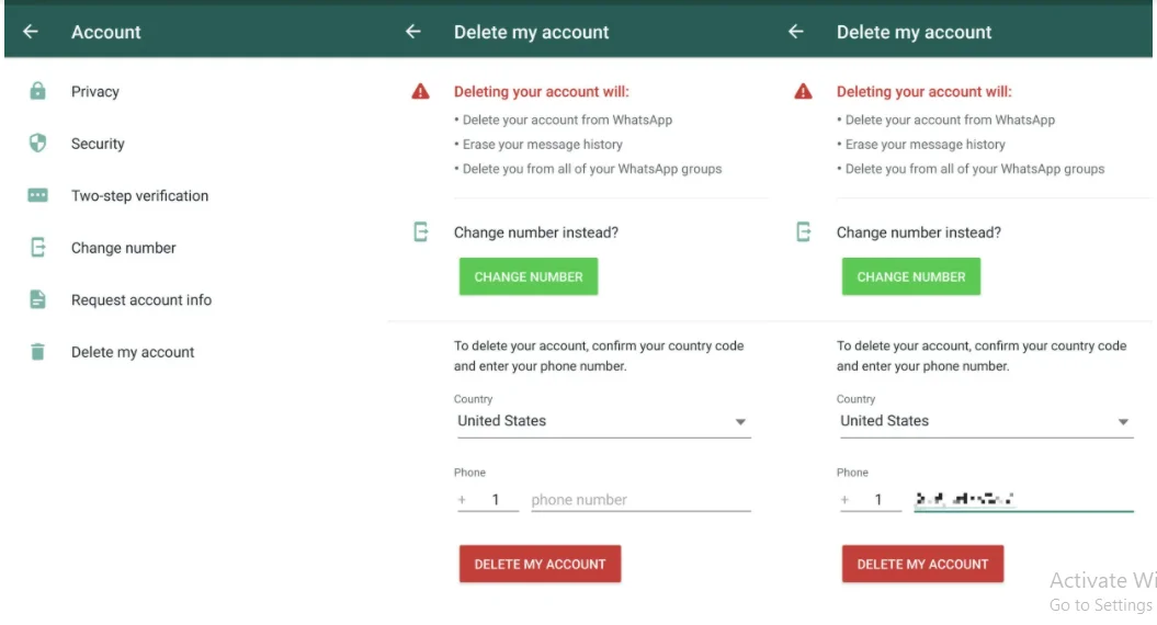 premanently delete all your whatsapp account chats messages and data